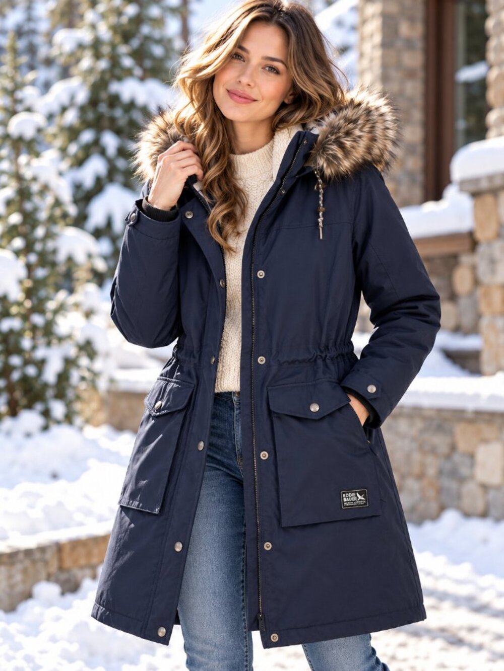 Eddie Bauer Willamette WeatherEdge Sherpa Parka Navy Womens Medium